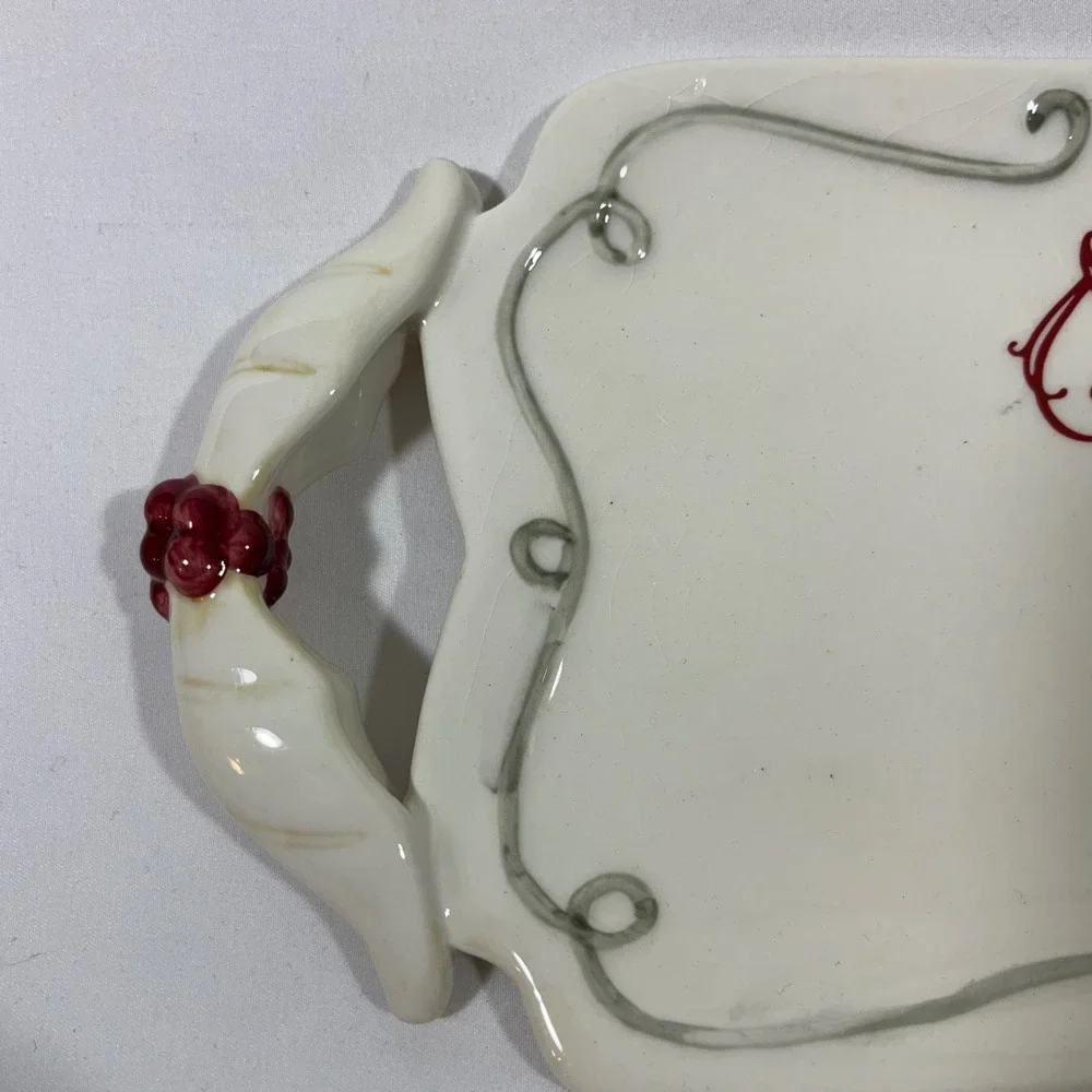 Amscan‎ Ceramic Serving Tray Christmas Holly May Spirit of Giving 15.5x5.5